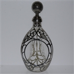 Glass Vase / Decanter with Silver Overlay Design & Golf Ball Stopper