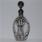 Glass Vase / Decanter with Silver Overlay Design & Golf Ball Stopper