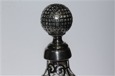 Glass Vase / Decanter with Silver Overlay Design & Golf Ball Stopper