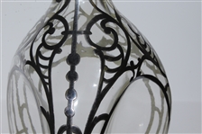 Glass Vase / Decanter with Silver Overlay Design & Golf Ball Stopper