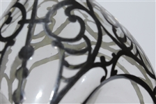 Glass Vase / Decanter with Silver Overlay Design & Golf Ball Stopper