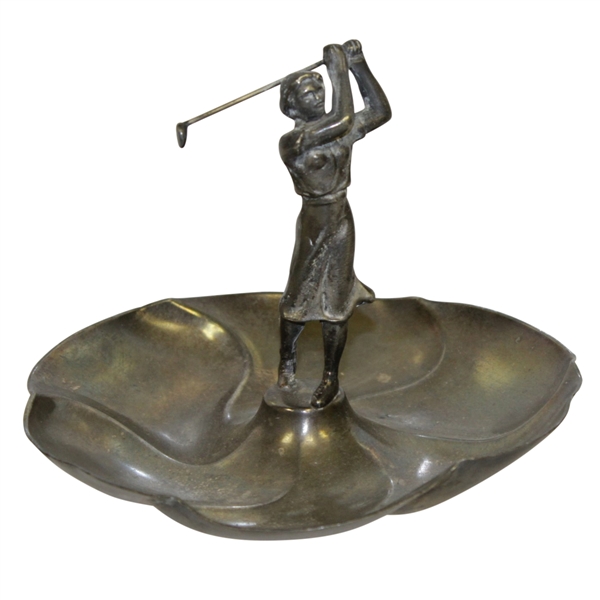 Pewter Swirl Dish / Tray w/ Woman Golfer in Post Swing Pose