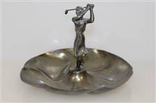Pewter Swirl Dish / Tray w/ Woman Golfer in Post Swing Pose