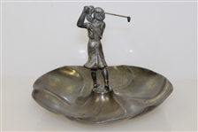 Pewter Swirl Dish / Tray w/ Woman Golfer in Post Swing Pose