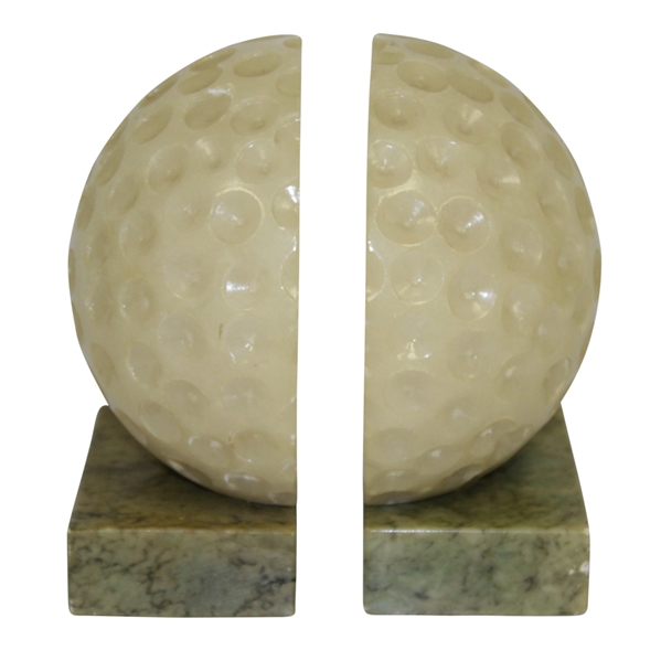 Stone Dimple Golf Ball Bookends with Marble Base