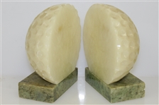 Stone Dimple Golf Ball Bookends with Marble Base