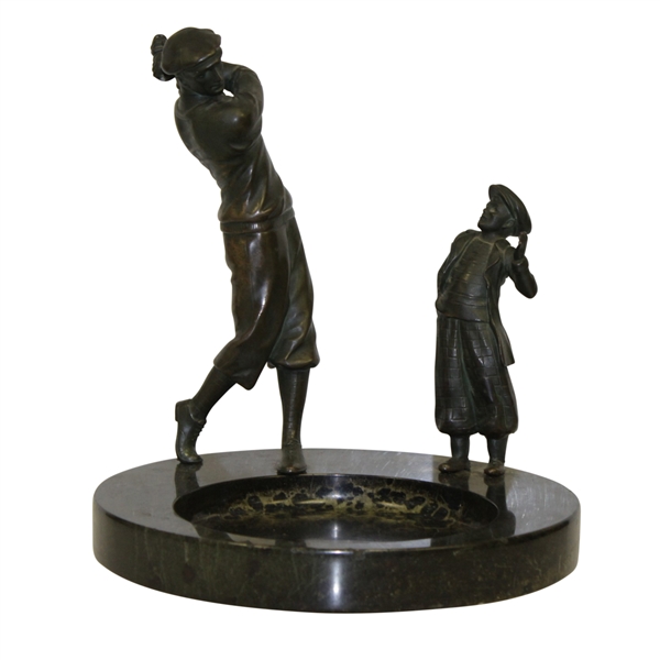 Golfer w/ Caddie Figures on Marble Base Ashtray