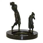 Golfer w/ Caddie Figures on Marble Base Ashtray