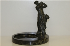Golfer w/ Caddie Figures on Marble Base Ashtray