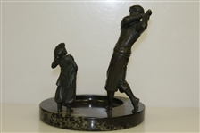 Golfer w/ Caddie Figures on Marble Base Ashtray