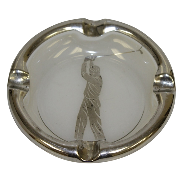 Glass Ashtray w/ Silver Inlay of Golfer & Trim