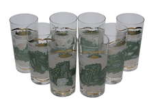 Set of 8 Famous Golf Course Glass Tumblers - Oakmont, Mid-Ocean, Oakland Hills, Pebble Beach, August National and Baltusrol etc.