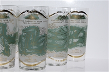 Set of 8 Famous Golf Course Glass Tumblers - Oakmont, Mid-Ocean, Oakland Hills, Pebble Beach, August National and Baltusrol etc.