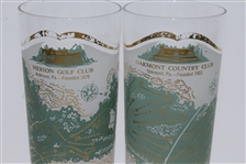 Set of 8 Famous Golf Course Glass Tumblers - Oakmont, Mid-Ocean, Oakland Hills, Pebble Beach, August National and Baltusrol etc.