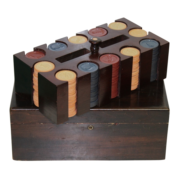 Classic Set of Clay Golfer Themed Poker Chips in Wood Box