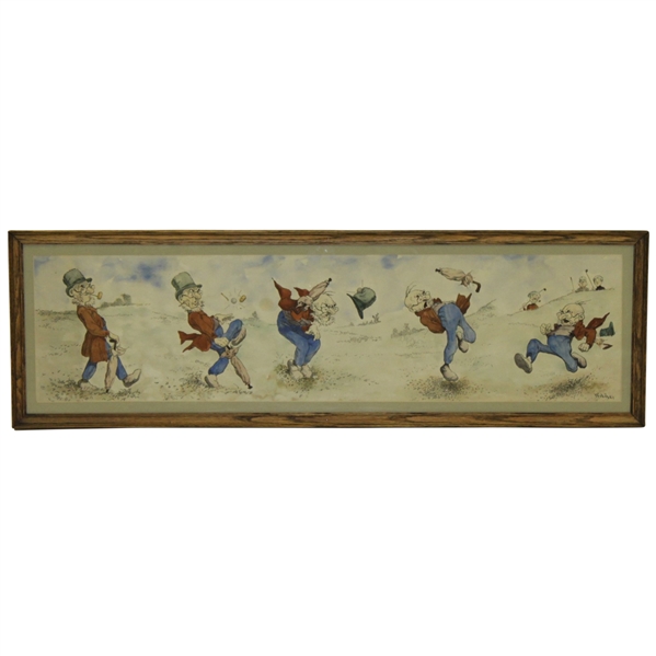 Original Cartoon Watercolor Humorous Golf Cartoon - 5 Frames in Total