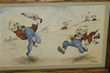 Original Cartoon Watercolor Humorous Golf Cartoon - 5 Frames in Total
