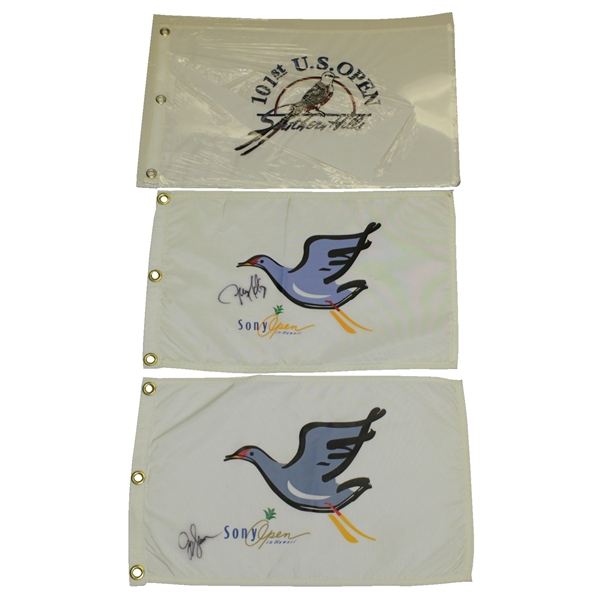 2001 US Open Embroidered Flag & Song Open Flags Signed by Sluman & Kelly JSA ALOA