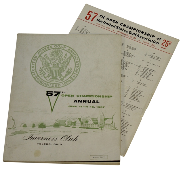 1957 US Open at Inverness Club Program w/ Insert - Dick Mayer Winner 