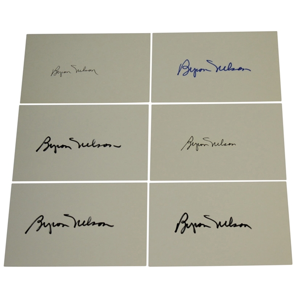 Byron Nelson Signed 4 x 6 Cards - Grouping of Six JSA ALOA