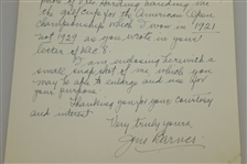 Jim Barnes Signed 12/10/52 Handwritten Letter - 1921 US Open Content - PSA/DNA Full #U07885