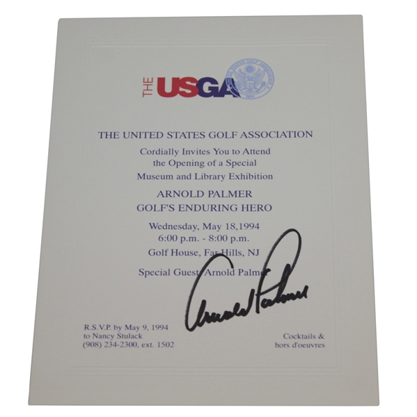 Arnold Palmer Signed Golfs Enduring Hero USGA Exhibit Invitation - 1994 JSA ALOA