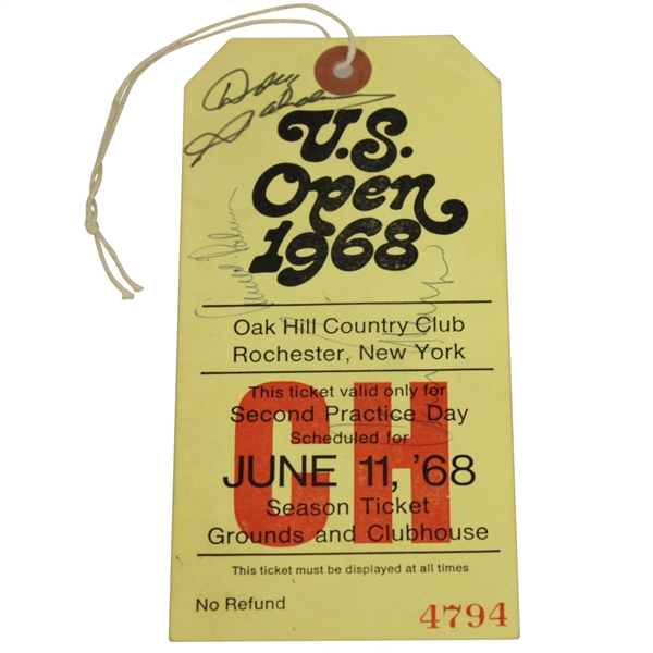 Arnold Palmer Signed 1968 US Open Ticket w/ Player, Brewer, Casper etc. JSA ALOA