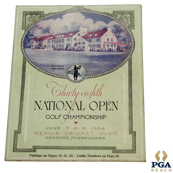 1934 US Open Championship at Merion Cricket Club Program - Olin Dutra Winner