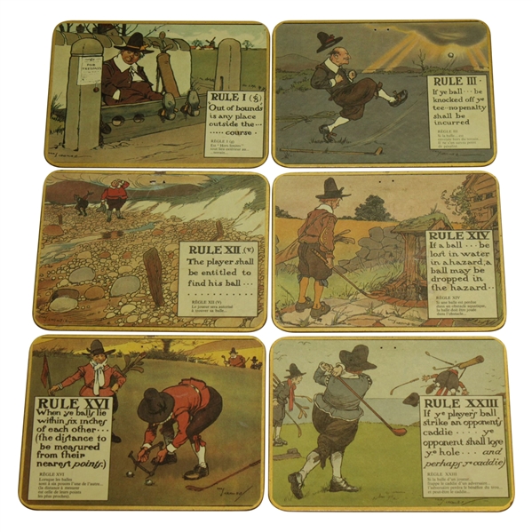 Perrier Golf Rule Coaster Set w/ Illustrations By Charles Crombie - Reproductions of Prints Circa 1905