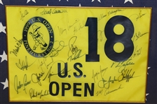 Tiger Woods & Payne Stewart Signed 1999 US Open Flag & Picture Presentation JSA ALOA