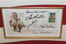 Tiger Woods & Payne Stewart Signed 1999 US Open Flag & Picture Presentation JSA ALOA