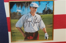 Tiger Woods & Payne Stewart Signed 1999 US Open Flag & Picture Presentation JSA ALOA