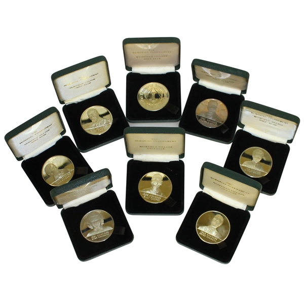 Grouping of Memorial Tournament Honoree Medallion Coins in Leather Boxes - 8 in All