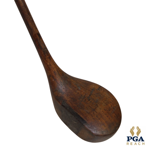 One Piece Wood Shafted Left Handed Wood w/ Unknown Maker & Leather Grip