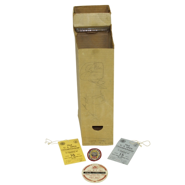 Jack Nicklaus & Arnold Palmer Field Signed 1972 US Open Pebble Beach Periscope w/ Tickets, Badge & Tag JSA ALOA