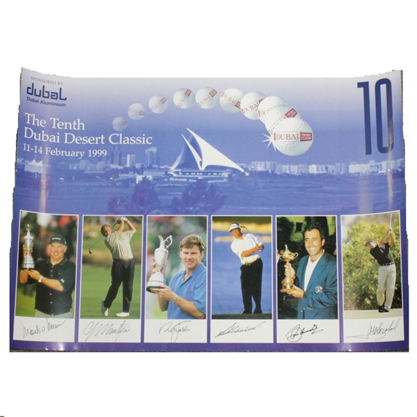 Multi-Signed 10th Dubai Desert Classic Poster - Seve, Faldo, Westwood, & others JSA ALOA