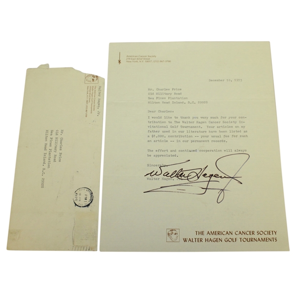 Walter Hagen, Jr. Signed Letter to Charles Price - December 10, 1975 JSA ALOA
