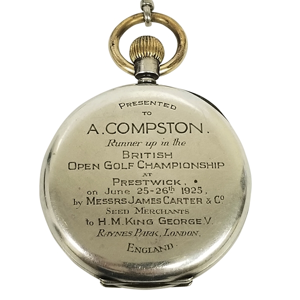 Archie Compstons 1925 British Open Championship Runner-Up Gifted Silver Pocket Watch