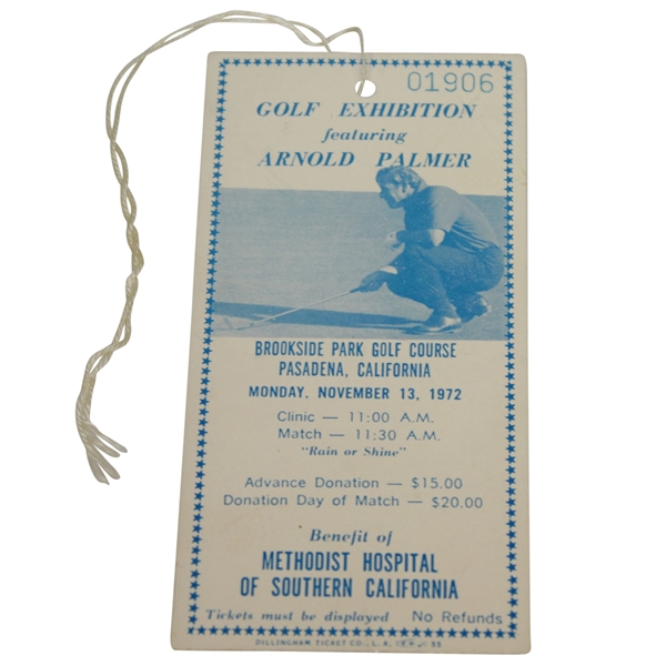 Arnold Palmer Golf Exhibition Ticket - Brookside Park Course in 1972