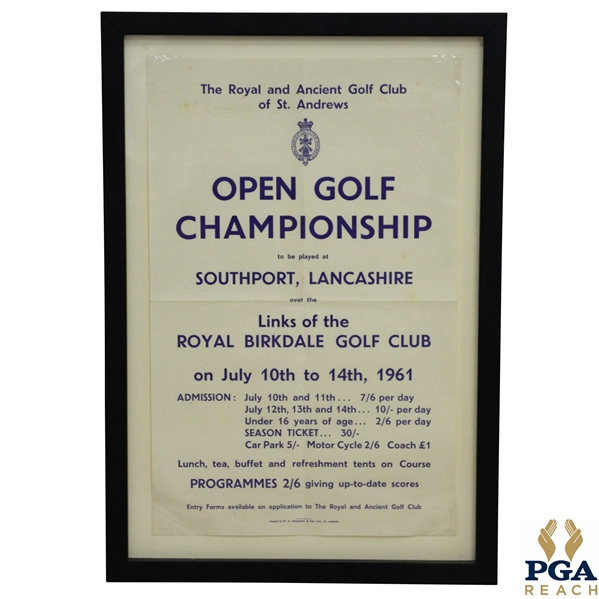 1961 Royal Birkdale Open Golf Championship Ticket Offering Poster - Arnold Palmer Victory