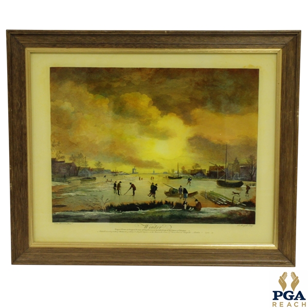 Winter Print w/ People Skating & Golfing on Ice in London Framed - Produced From Engraving
