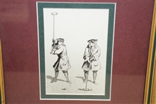 Pen Illustration Of Two 18th Century Gentlemen Playing Golf / Croquet 