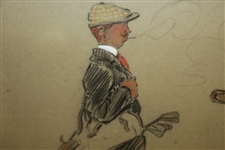 Circa 1920's Gentlemen Golfers Smoking & in Conversation Original Pencil, Water Color & Gouache On Board Artwork