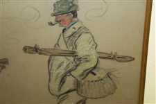 Circa 1920's Gentlemen Golfers Smoking & in Conversation Original Pencil, Water Color & Gouache On Board Artwork