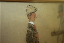 Circa 1920's Gentlemen Golfers Smoking & in Conversation Original Pencil, Water Color & Gouache On Board Artwork