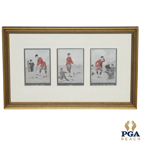 Edmund G. Fullers Old Time Cartoon Prints in One Frame - The First Drive, Fore & Entitled To See The Ball