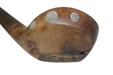 Willie Park Spliced Neck Woods Club Circa 1900 - Shaft & Head Stamp w/ Leather Face