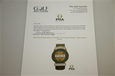 1964 PGA Championship at Columbus CC Contestant Badge - Bobby Nichols Winner