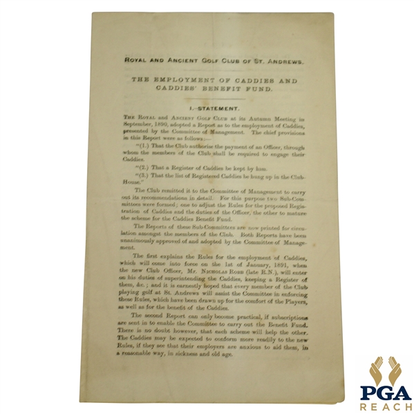 1890 Royal & Ancient GC of St. Andrews Employment of Caddies & Caddies Benefit Fund - December
