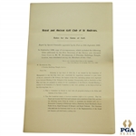 1897 Royal & Ancient St. Andrews Letter on Proposed Special Committee Relating to Rules